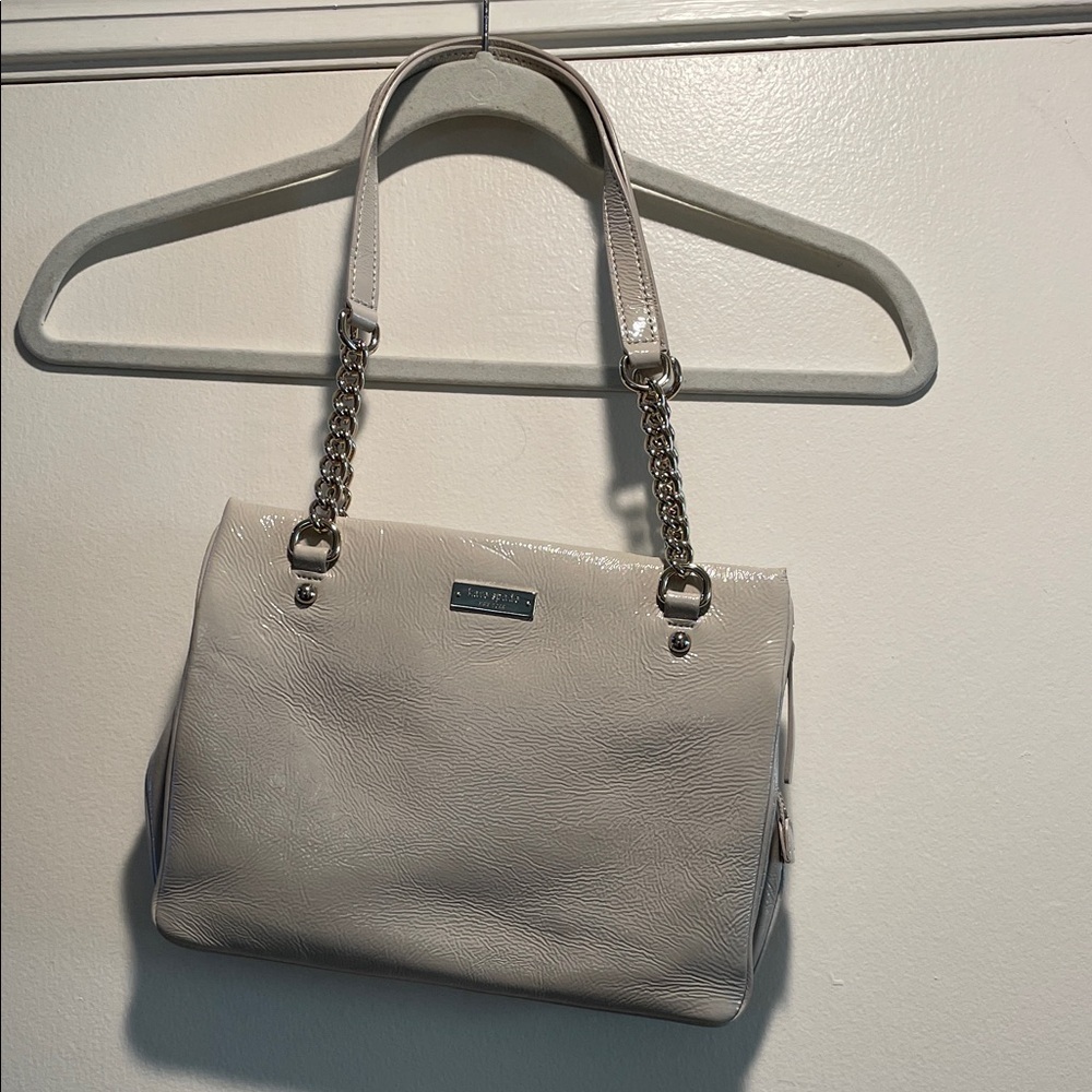 Kate Spade Taupe Square Zipper Darcy Shoulder Bag with Silver Accents